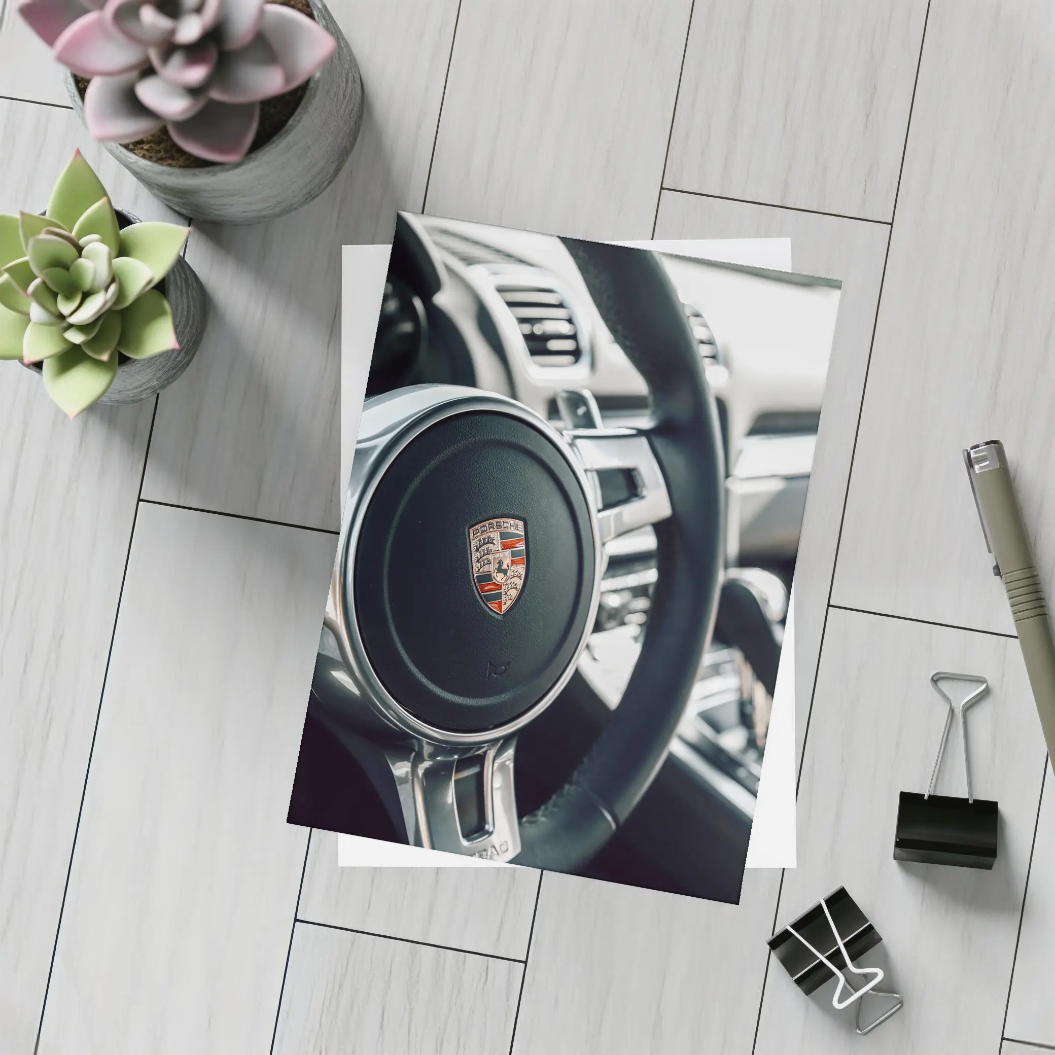 Porsche Steering Wheel Interior Dashboard Close Up – Postcards