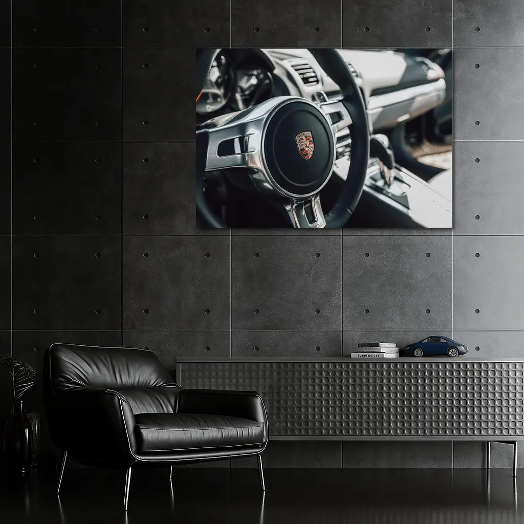 Porsche Steering Wheel Interior Dashboard Close Up – Wall Art