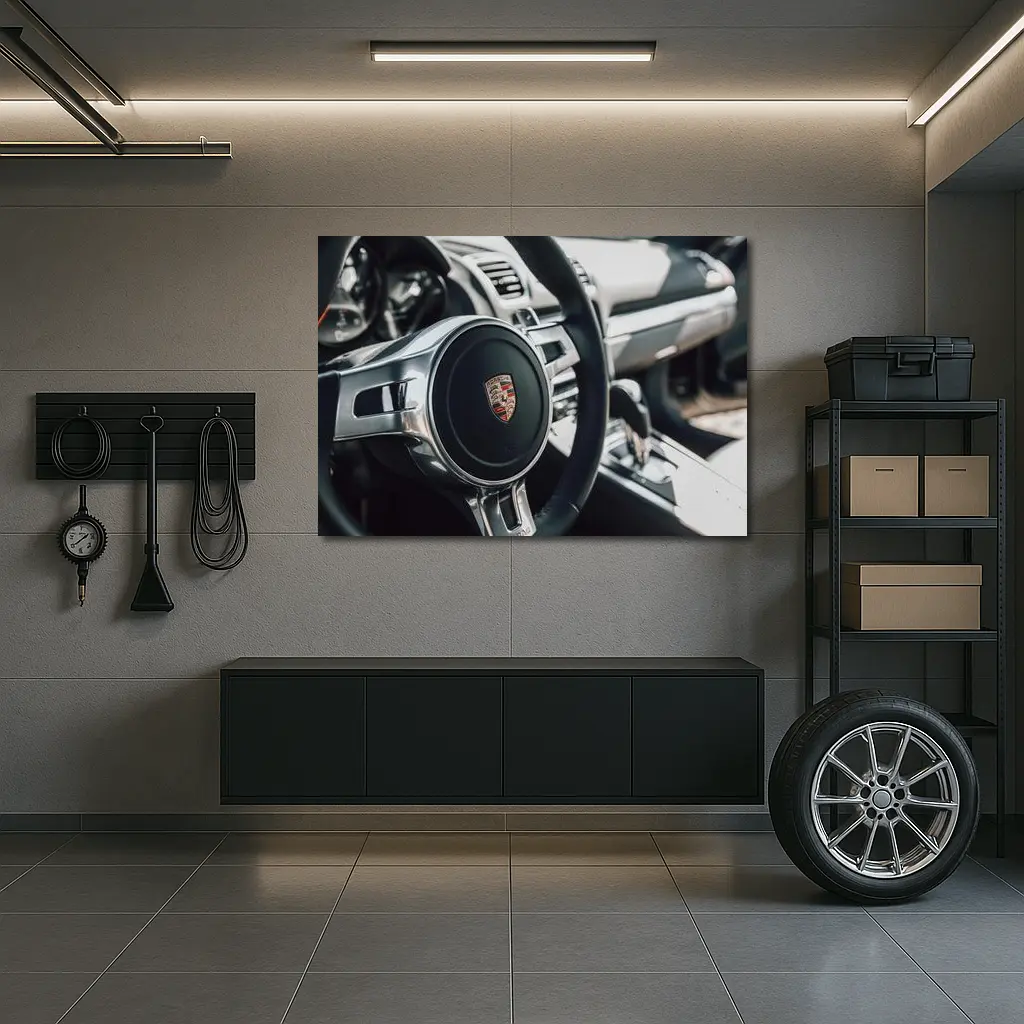 Porsche Steering Wheel Interior Dashboard Close Up – Wall Art