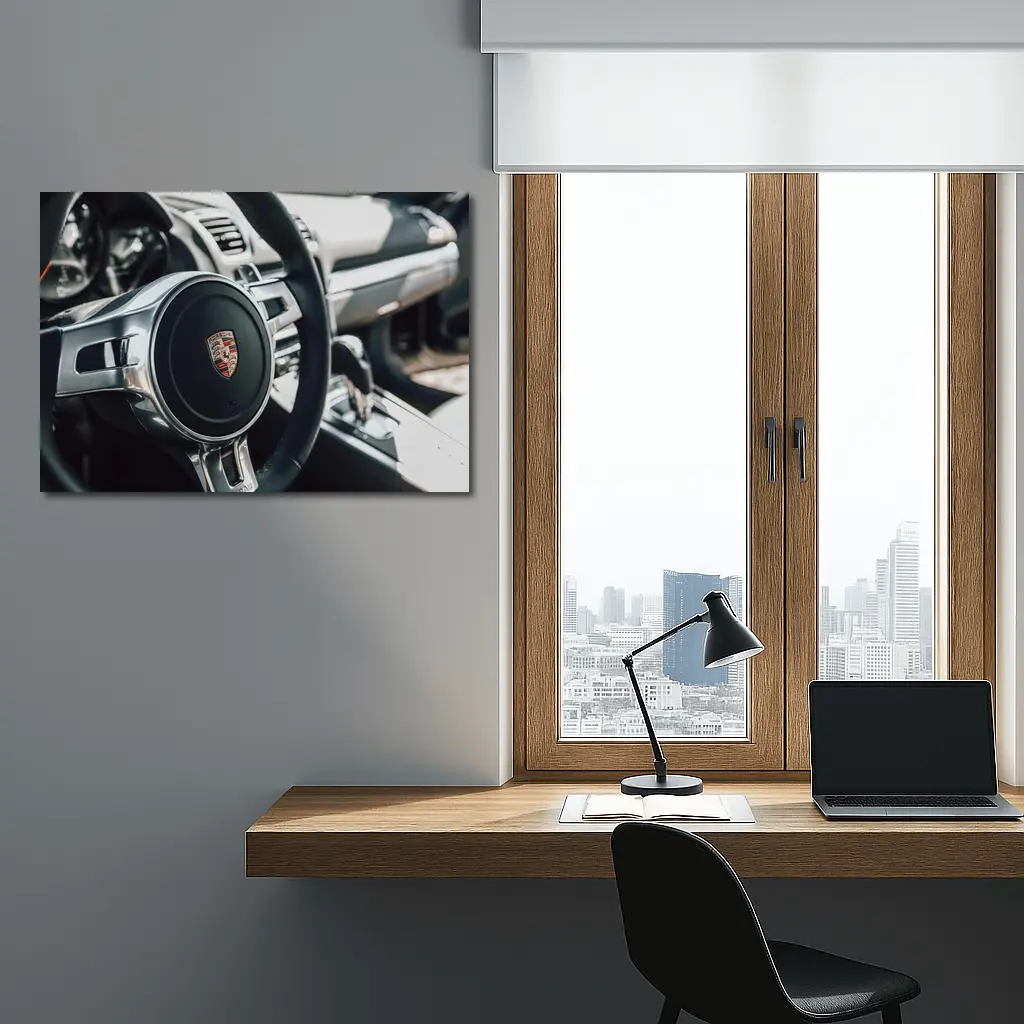 Porsche Steering Wheel Interior Dashboard Close Up – Wall Art