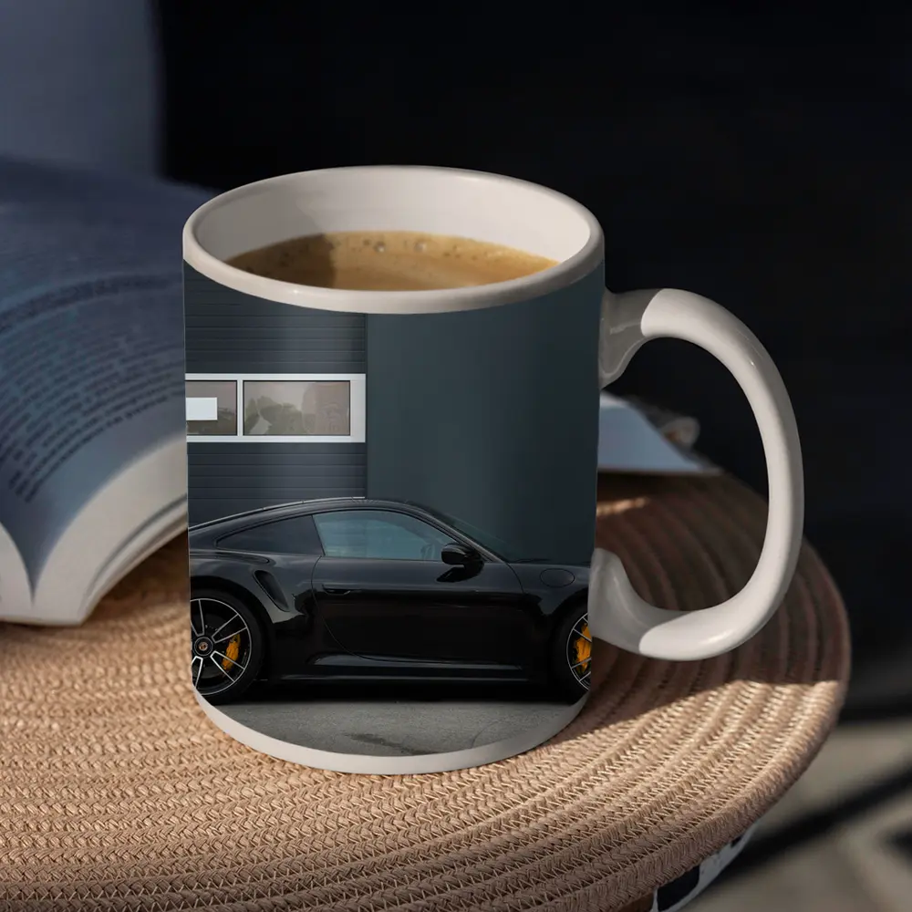 Black Porsche 911 Side Profile Urban Setting – Mugs