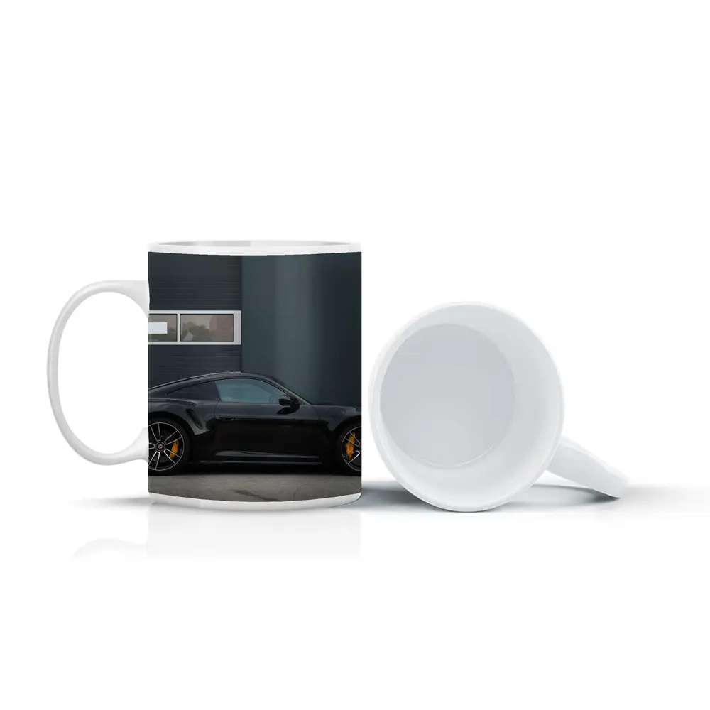 Black Porsche 911 Side Profile Urban Setting – Mugs