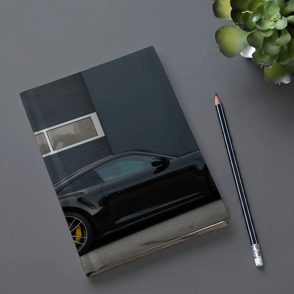 Black Porsche 911 Side Profile Urban Setting – Notebooks