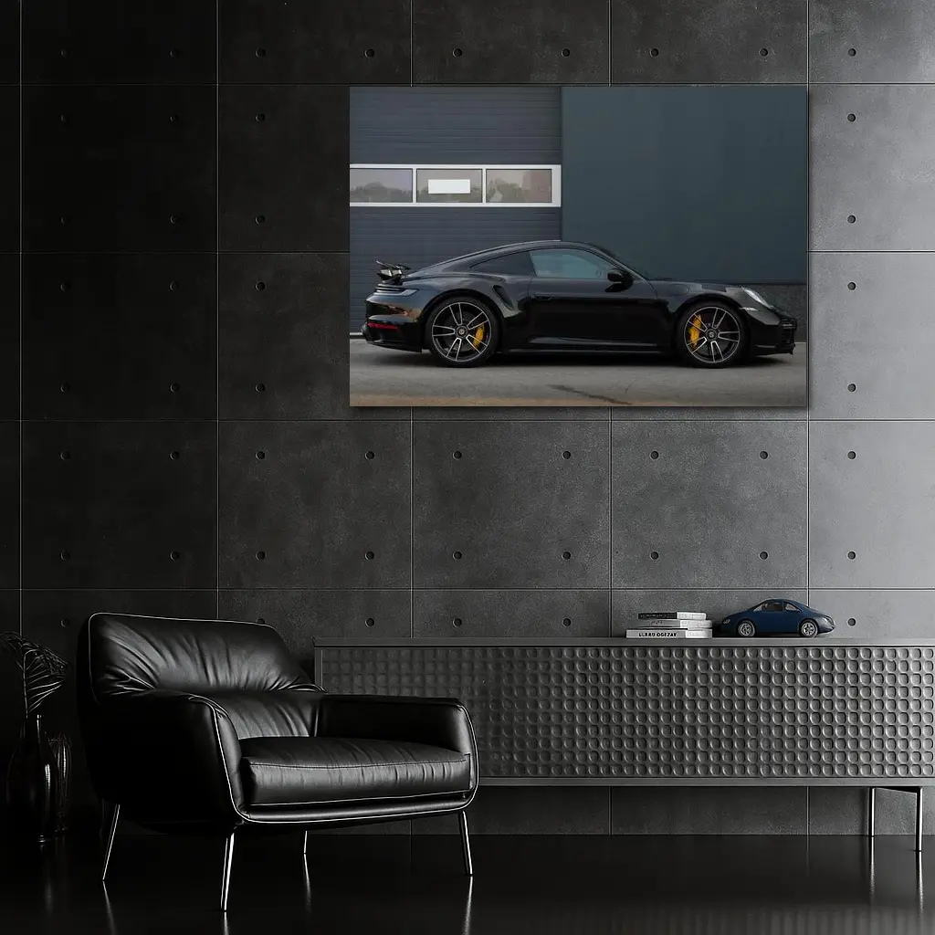 Black Porsche 911 Side Profile Urban Setting – Wall Art