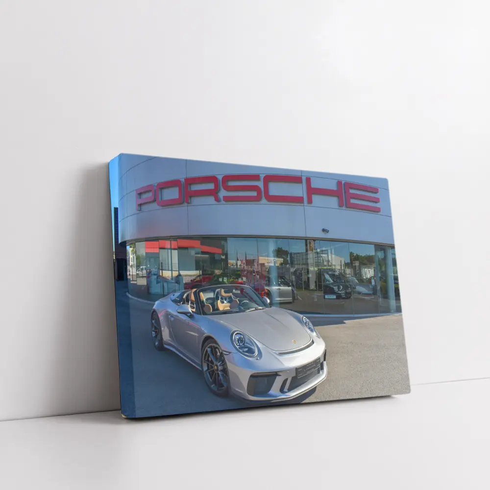 Porsche 911 Speedster Silver Outside Dealership – Wall Art