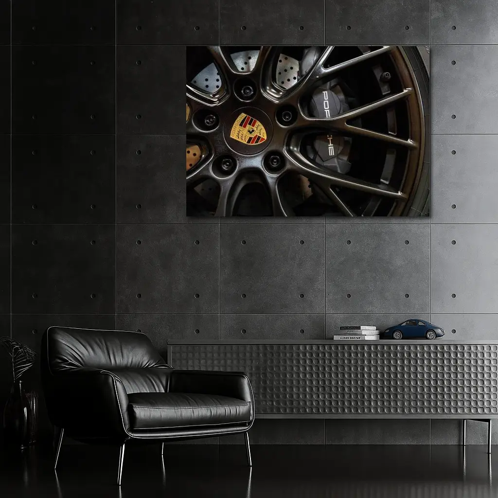 Porsche Dark Alloy Wheel Brake Caliper Detail – Wall Art