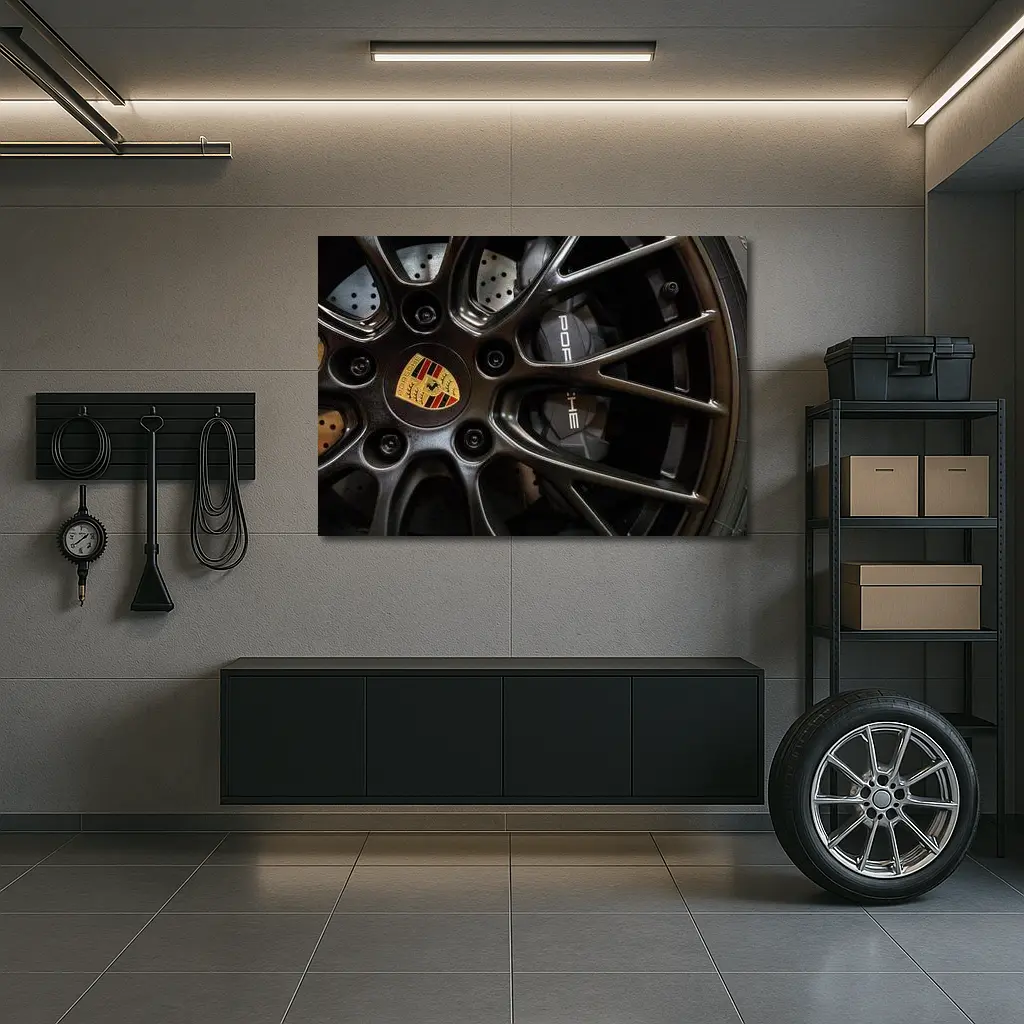 Porsche Dark Alloy Wheel Brake Caliper Detail – Wall Art