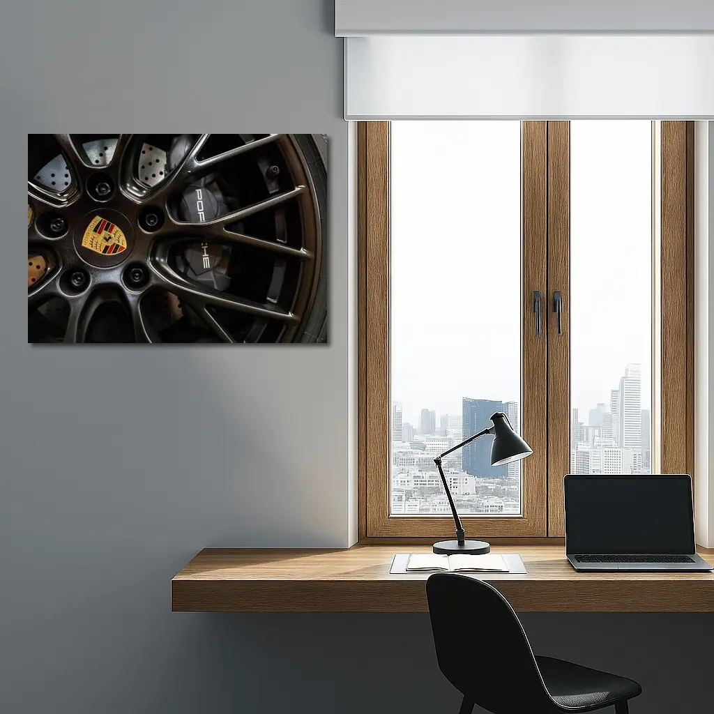 Porsche Dark Alloy Wheel Brake Caliper Detail – Wall Art