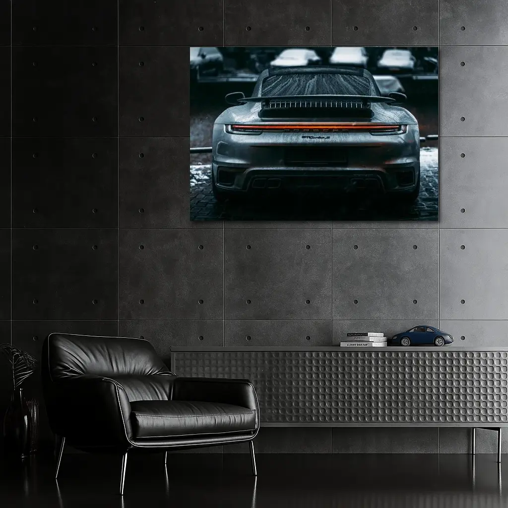 Porsche 911 Turbo Rear Rainy Street – Wall Art