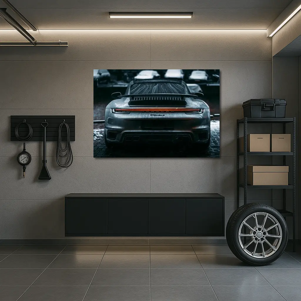 Porsche 911 Turbo Rear Rainy Street – Wall Art