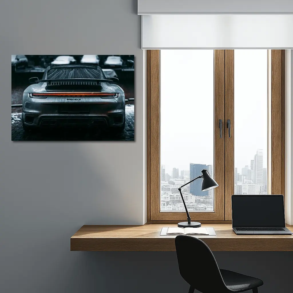 Porsche 911 Turbo Rear Rainy Street – Wall Art