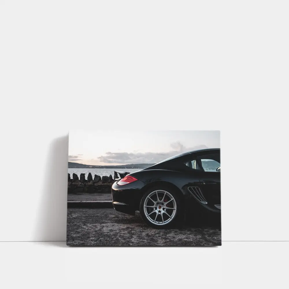Black Porsche Cayman By Coastal Waterfront – Wall Art