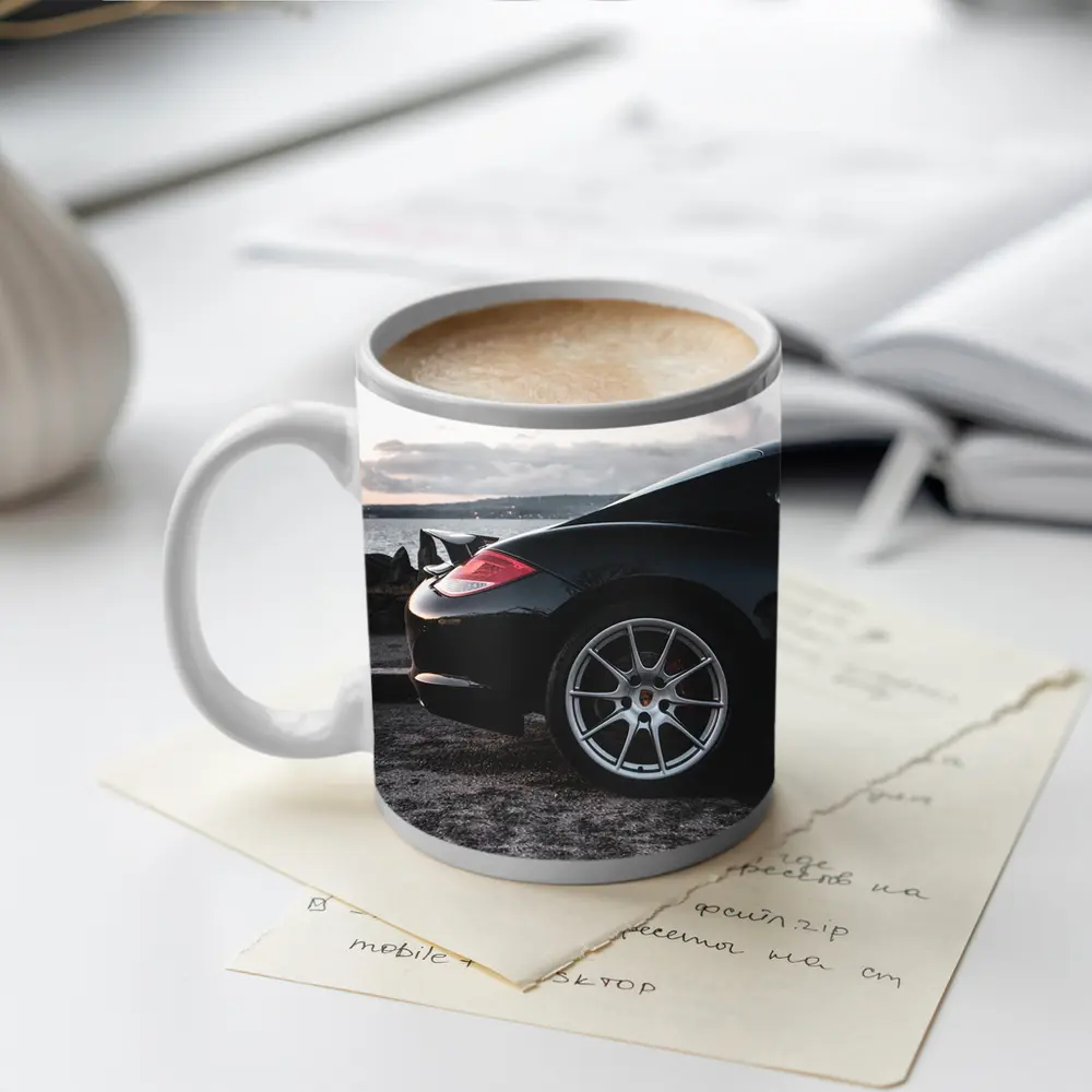Black Porsche Cayman By Coastal Waterfront – Mugs