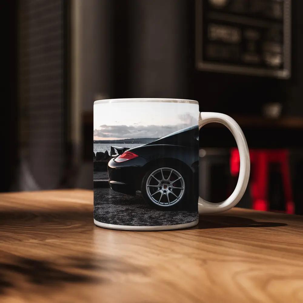 Black Porsche Cayman By Coastal Waterfront – Mugs