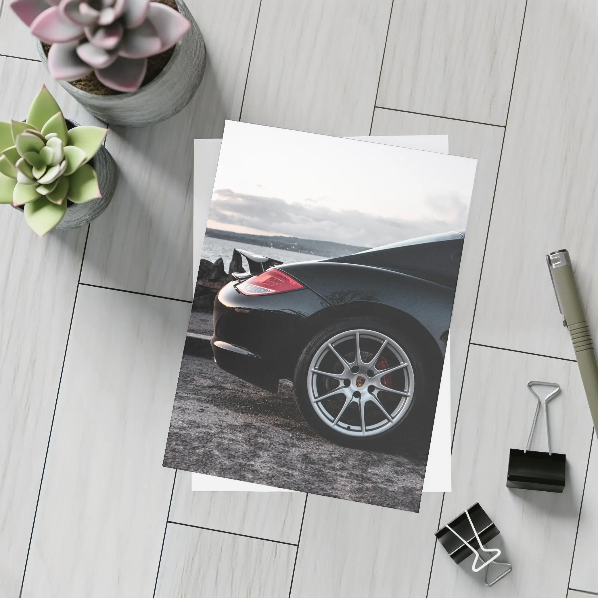 Black Porsche Cayman By Coastal Waterfront – Postcards