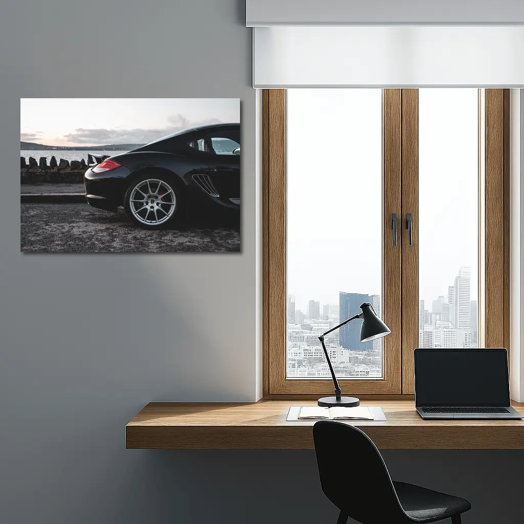 Black Porsche Cayman By Coastal Waterfront – Wall Art