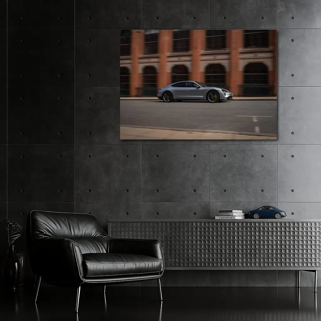 Porsche Taycan Silver Street Urban Building – Wall Art