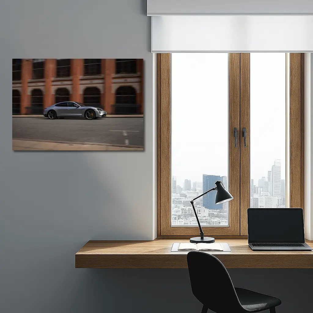 Porsche Taycan Silver Street Urban Building – Wall Art