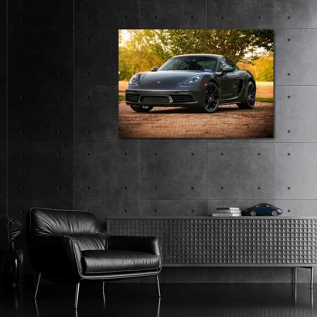 Porsche Cayman Gray Coupe Summer Trees – Wall Art