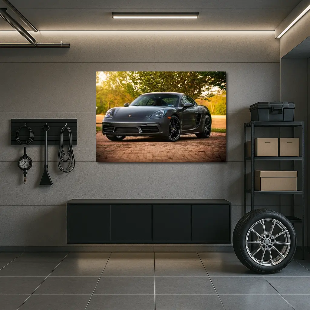 Porsche Cayman Gray Coupe Summer Trees – Wall Art