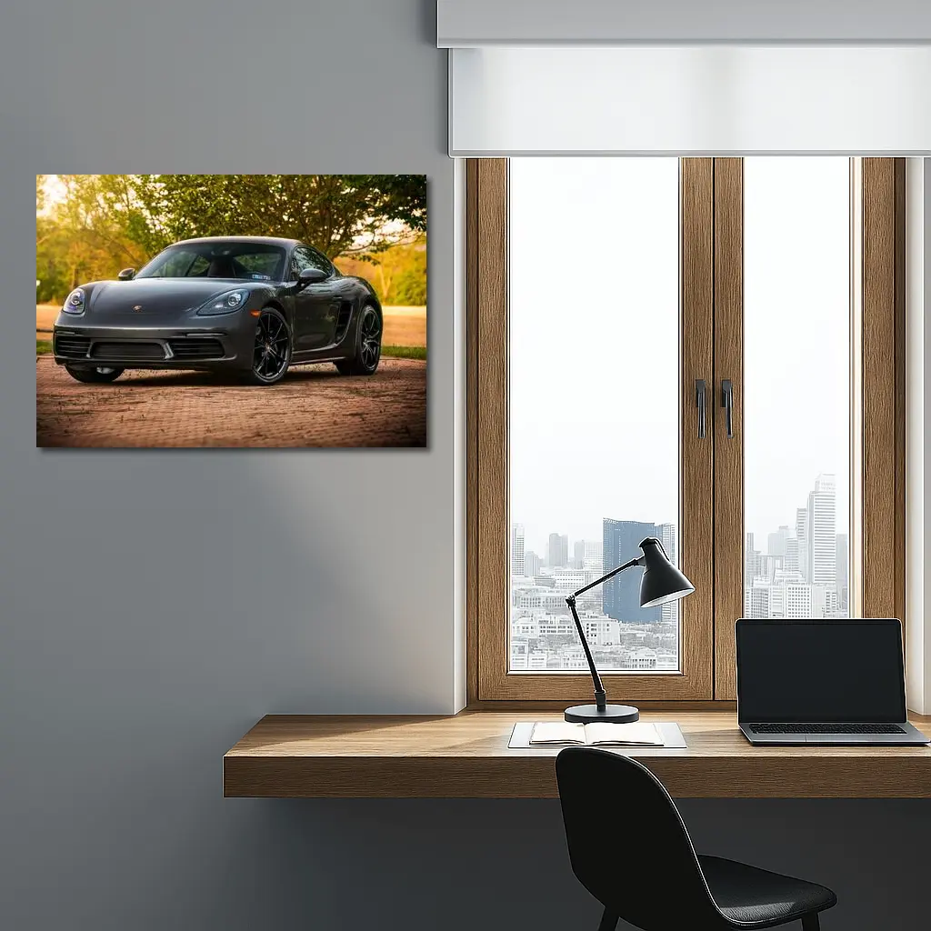 Porsche Cayman Gray Coupe Summer Trees – Wall Art