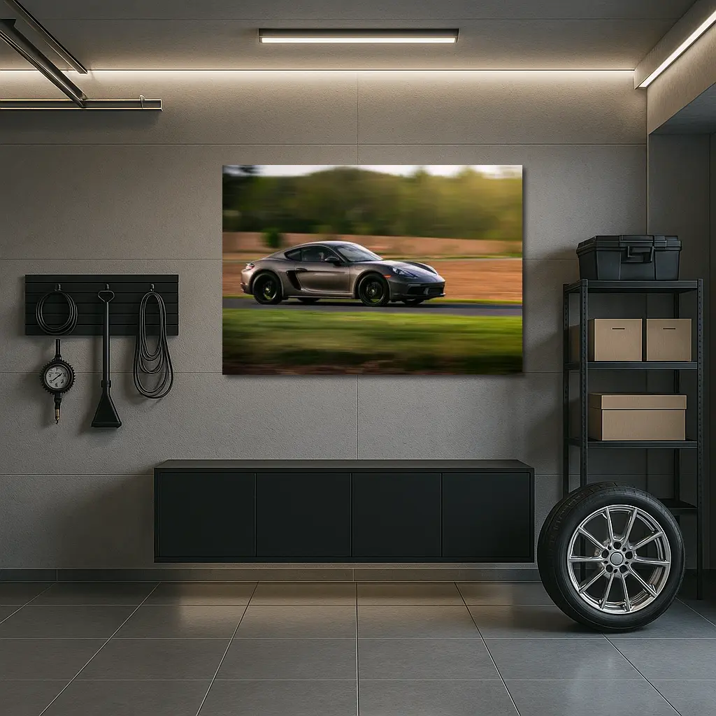 Porsche Cayman Speeding Along Country Road – Wall Art