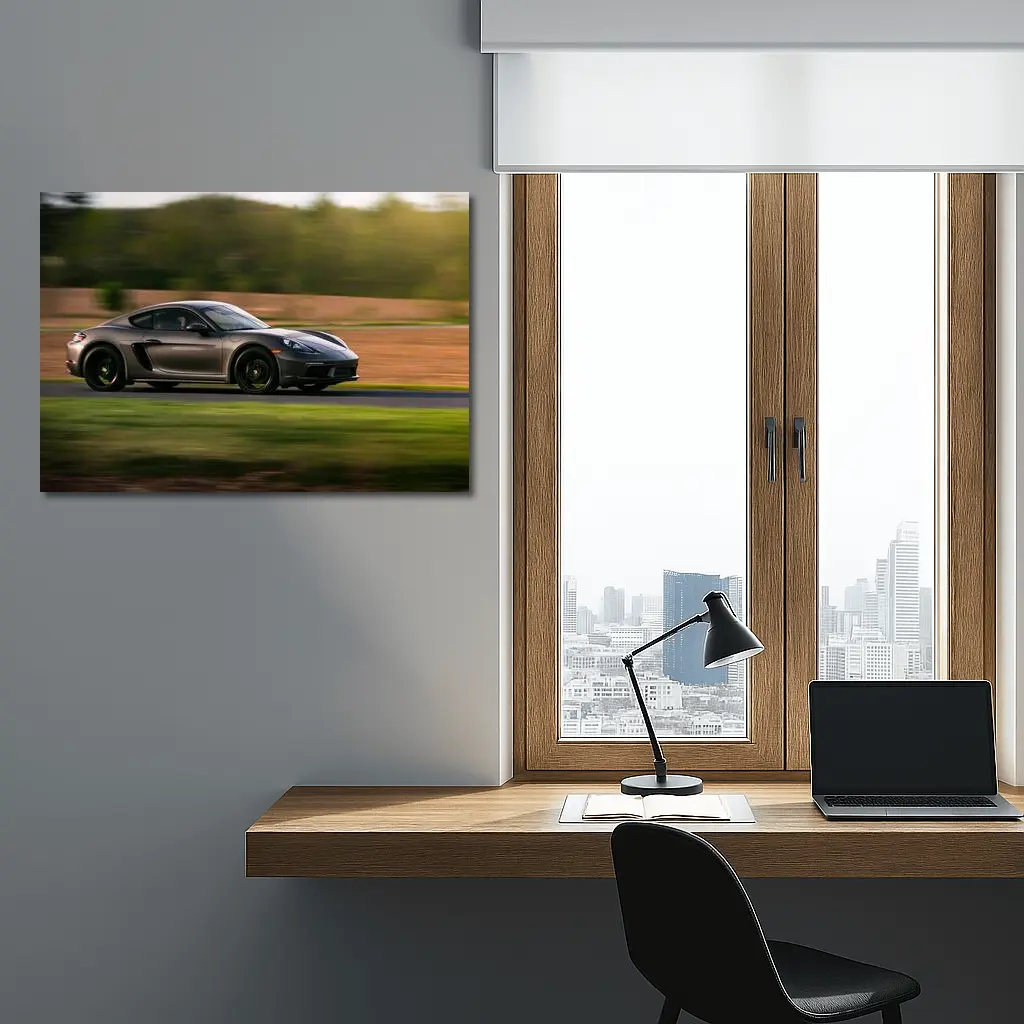 Porsche Cayman Speeding Along Country Road – Wall Art