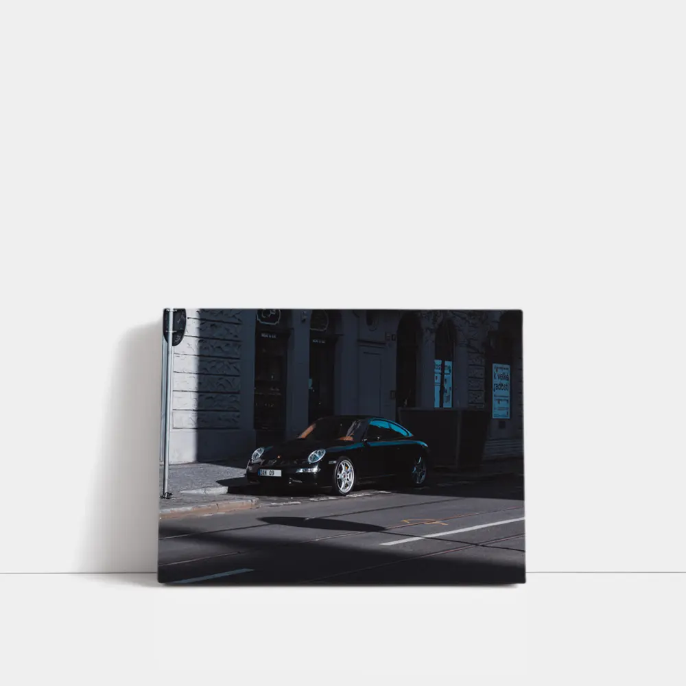 Black Porsche 911 Parked on City Street – Wall Art