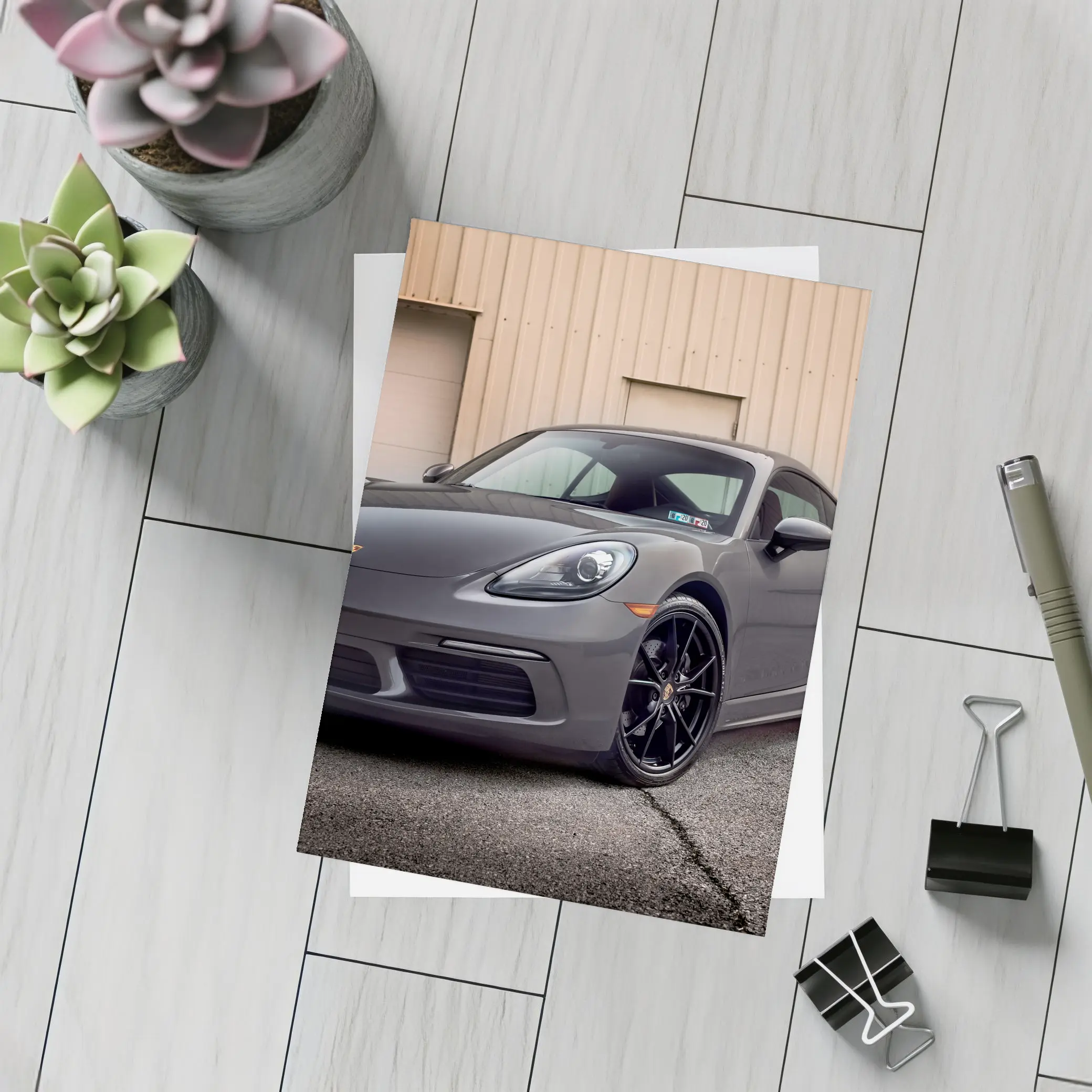Porsche Cayman Gray Sports Car Garage – Postcards