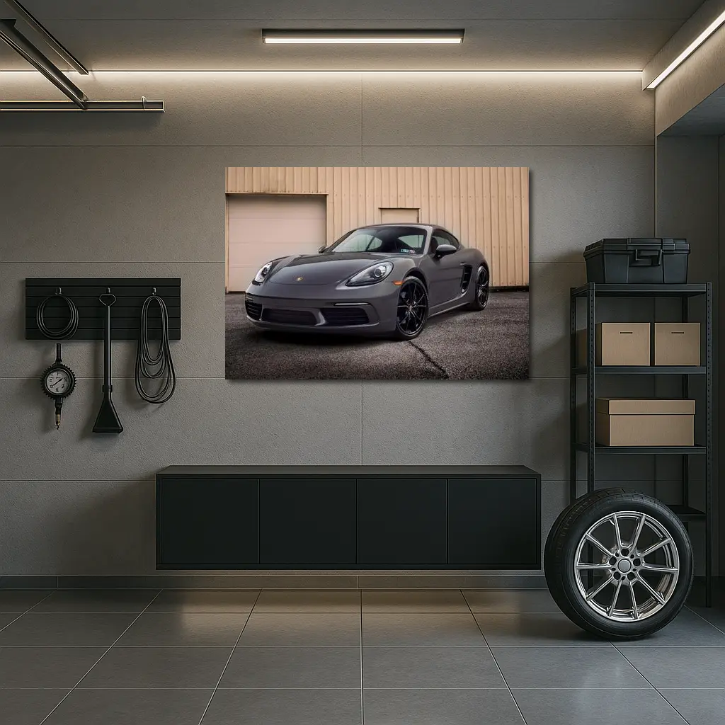 Porsche Cayman Gray Sports Car Garage – Wall Art