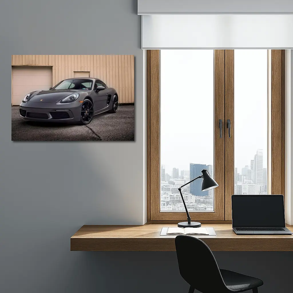 Porsche Cayman Gray Sports Car Garage – Wall Art