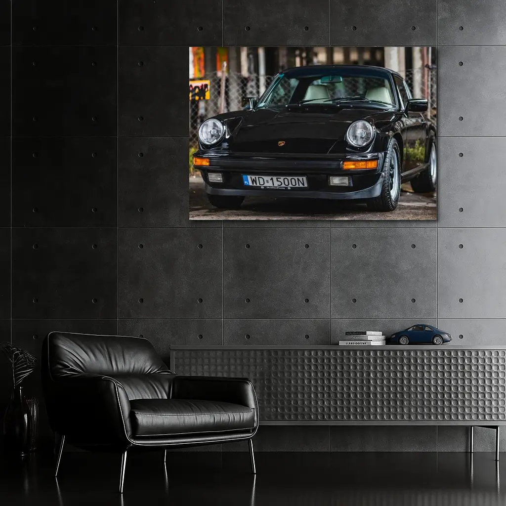 Black Porsche 911 Classic Urban Street Scene – Wall Art