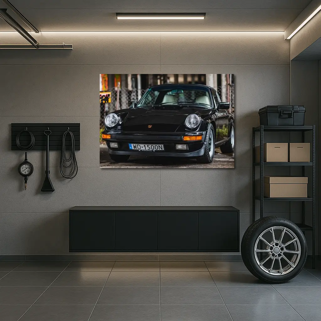 Black Porsche 911 Classic Urban Street Scene – Wall Art