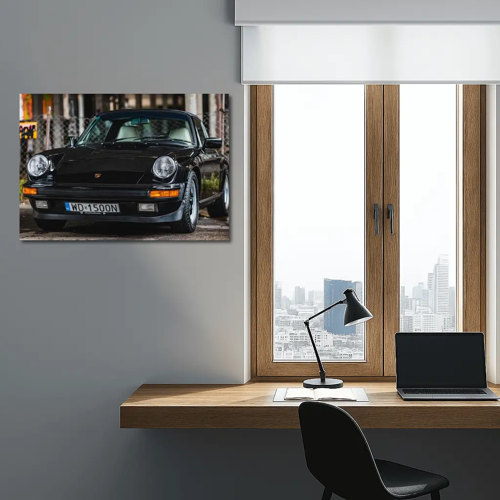 Black Porsche 911 Classic Urban Street Scene – Wall Art