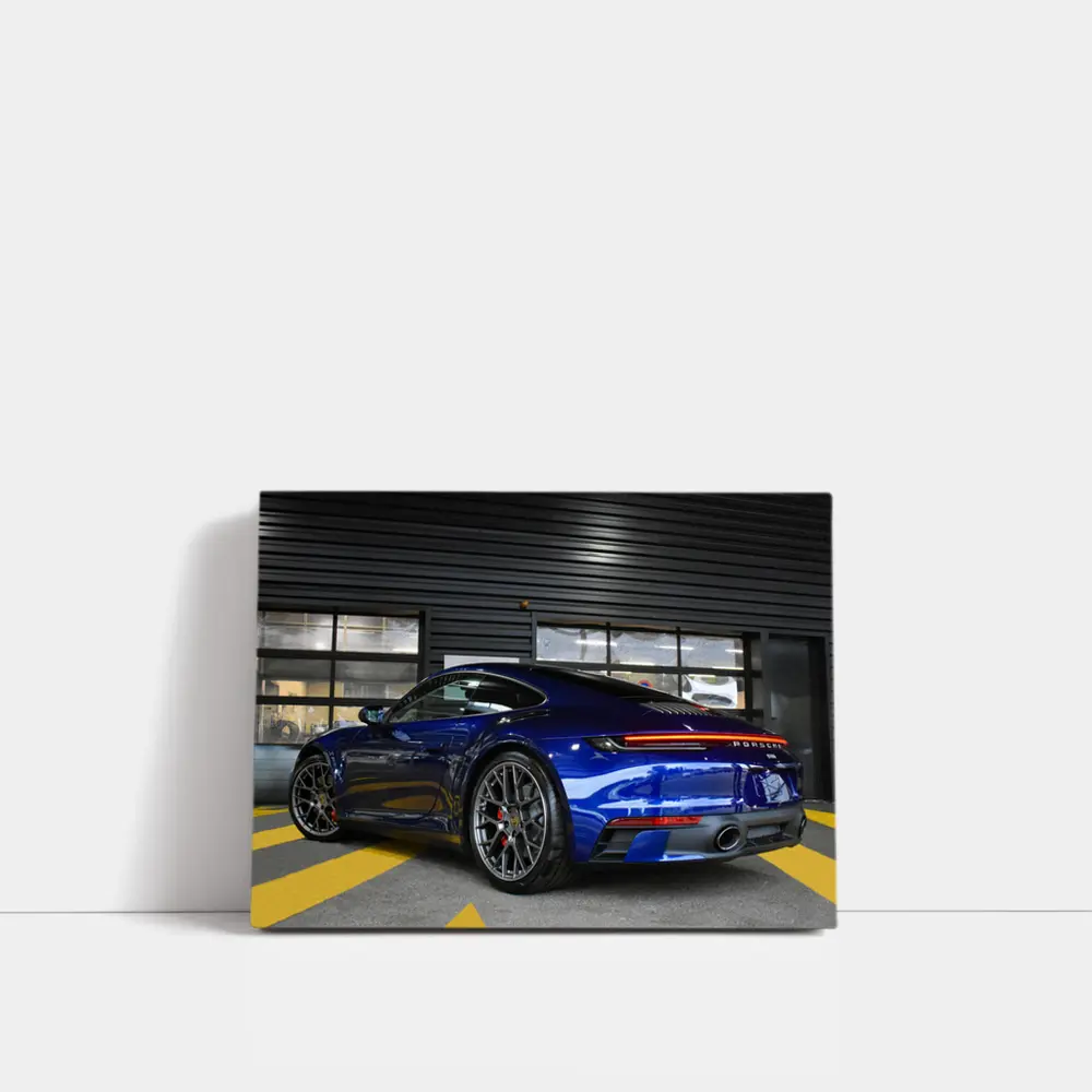 Porsche 911 Deep Blue Garage Rear View – Wall Art