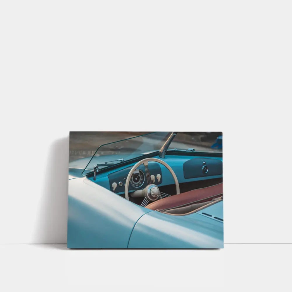 Classic Blue Convertible Car Interior Dashboard – Wall Art