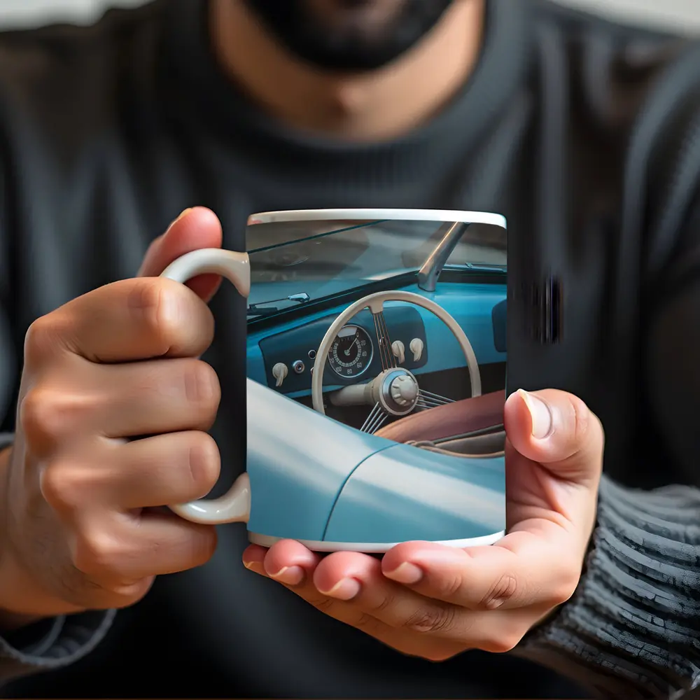 Classic Blue Convertible Car Interior Dashboard – Mugs