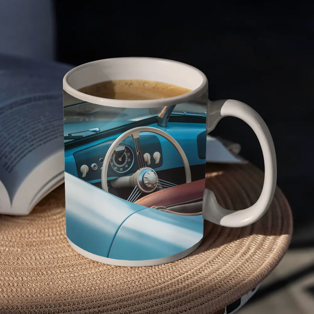 Classic Blue Convertible Car Interior Dashboard – Mugs