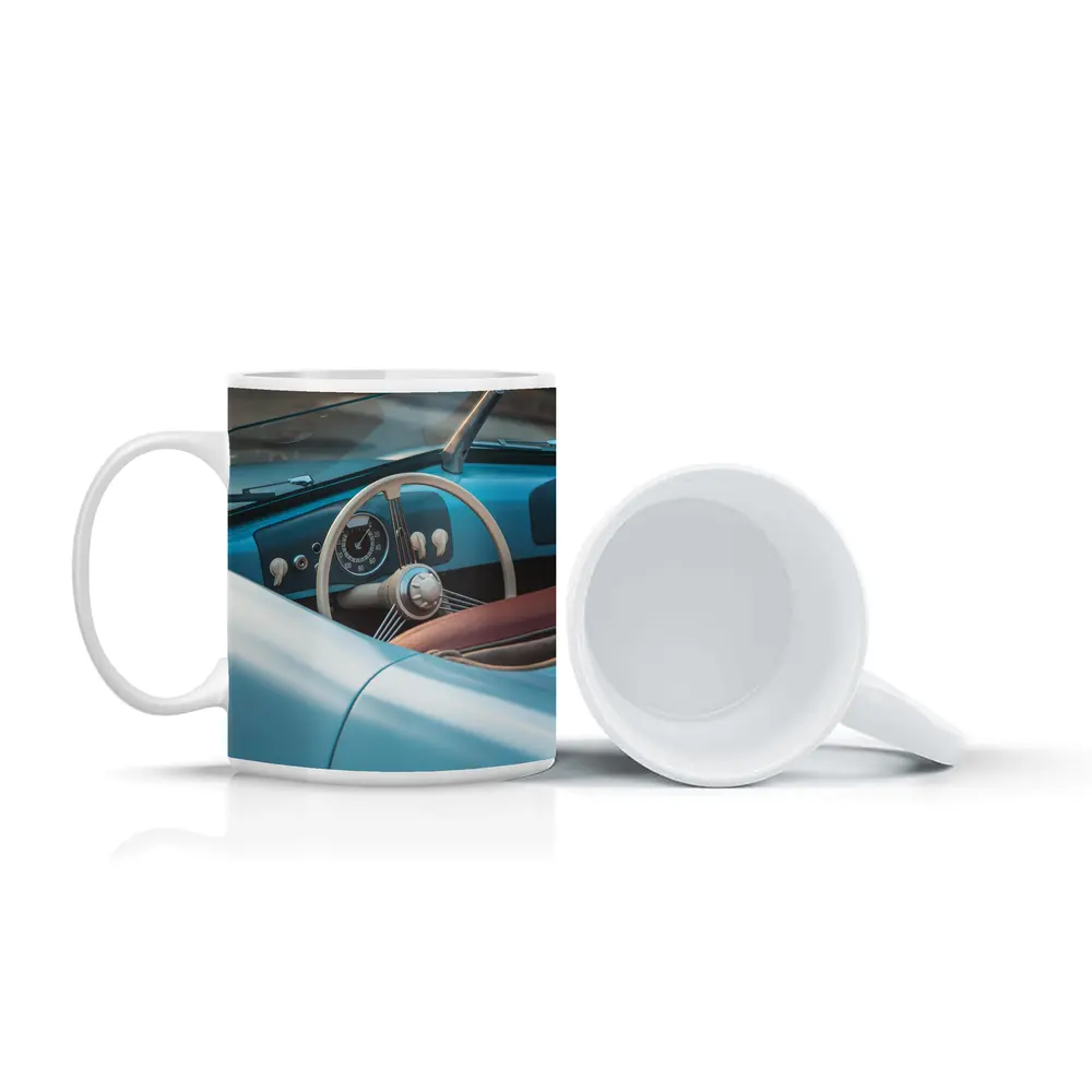 Classic Blue Convertible Car Interior Dashboard – Mugs