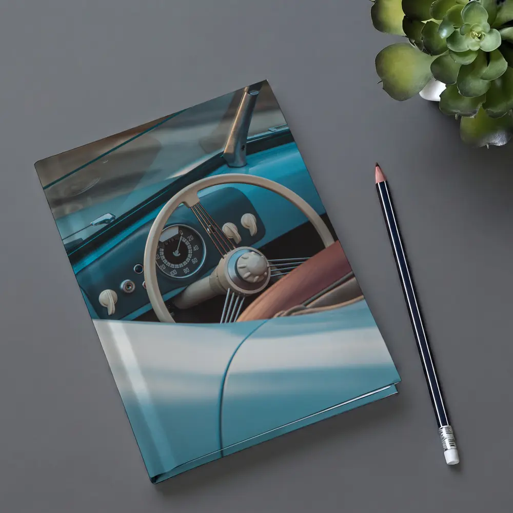 Classic Blue Convertible Car Interior Dashboard – Notebooks