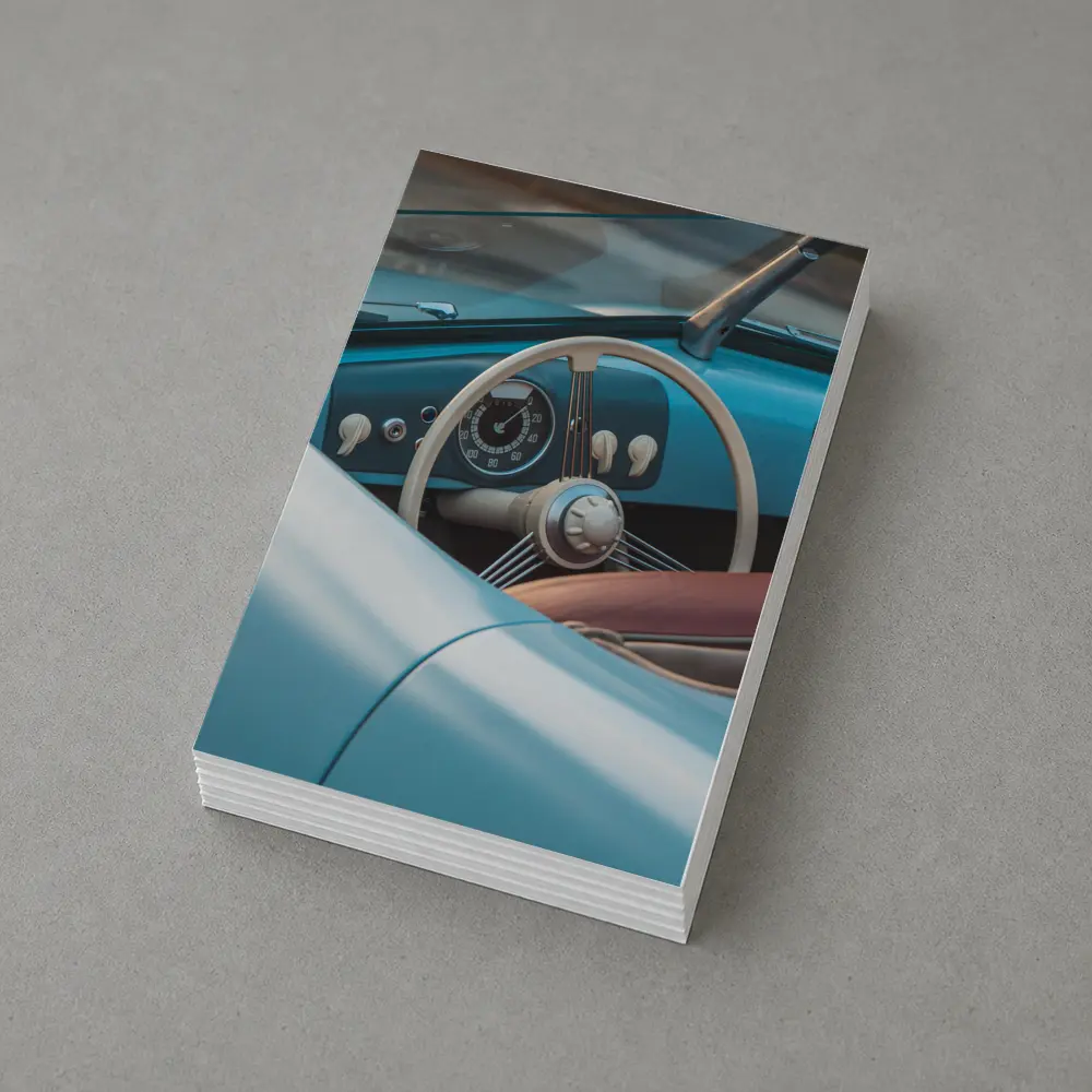 Classic Blue Convertible Car Interior Dashboard – Postcards