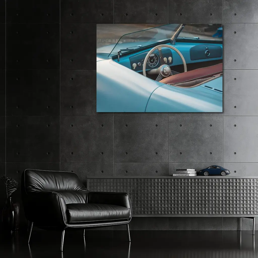 Classic Blue Convertible Car Interior Dashboard – Wall Art