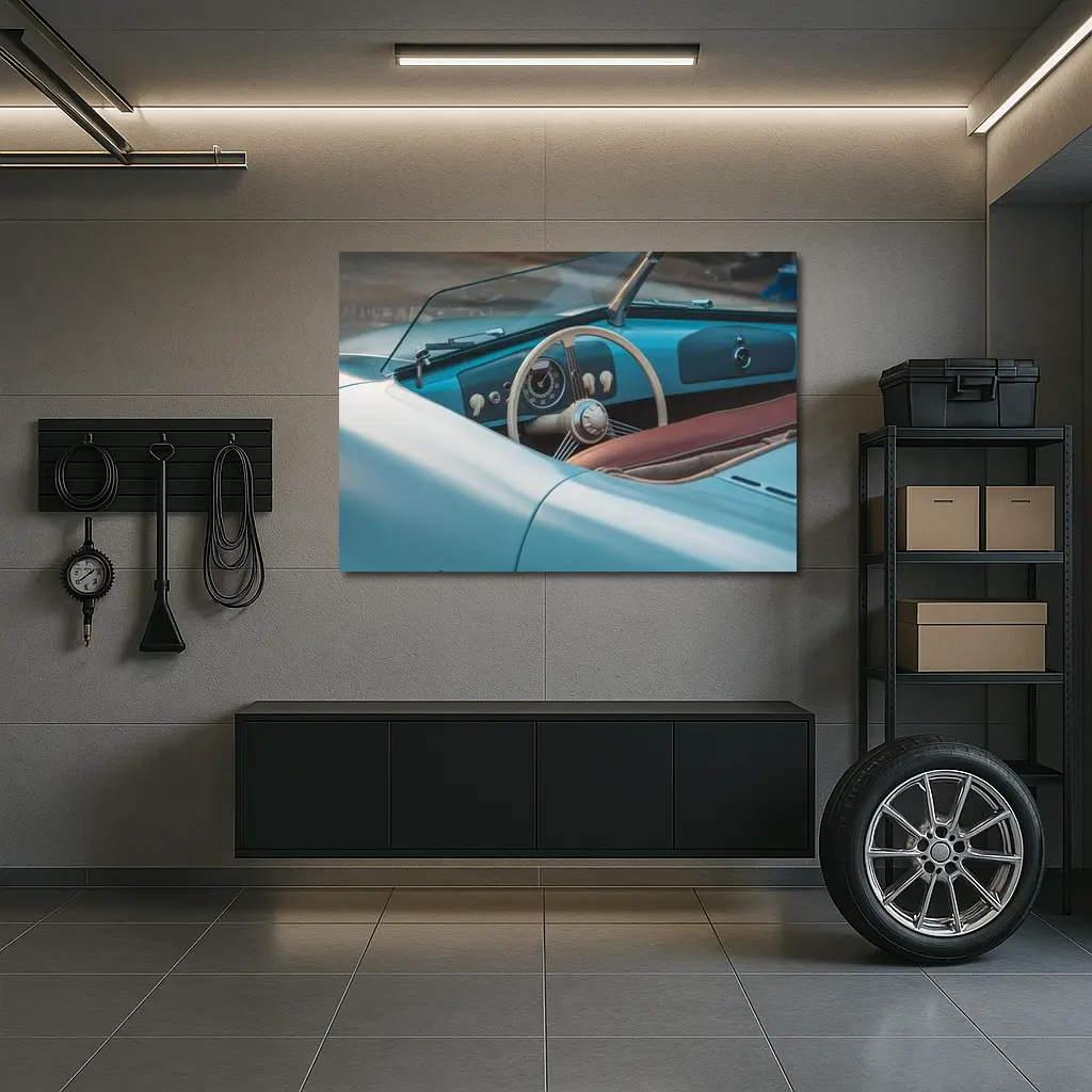 Classic Blue Convertible Car Interior Dashboard – Wall Art