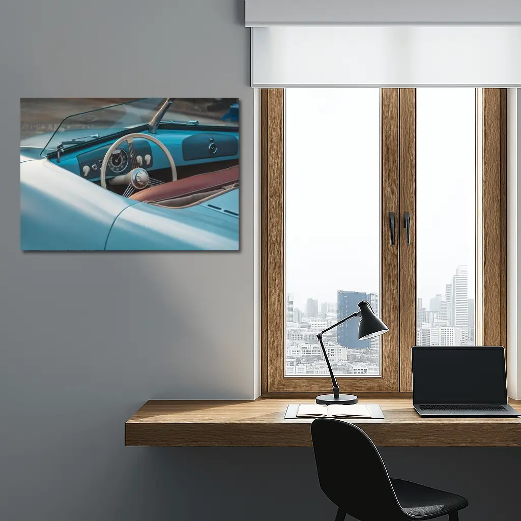 Classic Blue Convertible Car Interior Dashboard – Wall Art