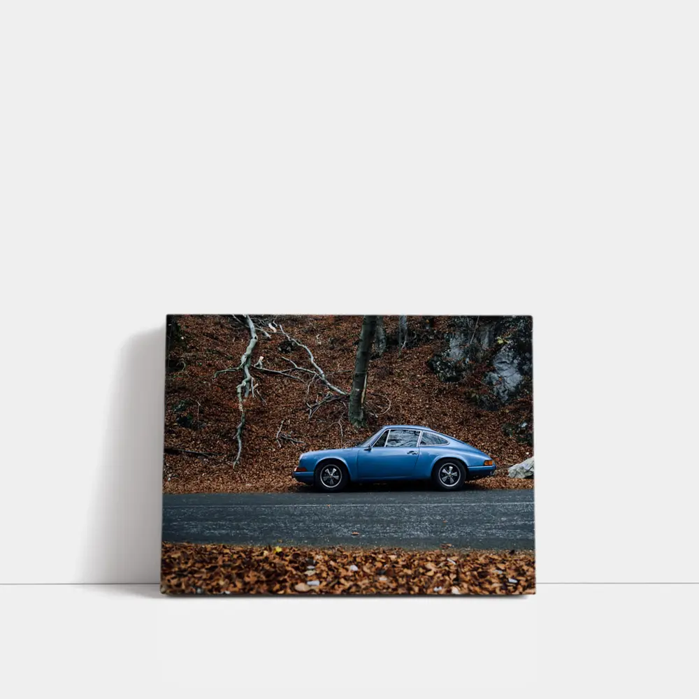Classic Porsche 911 Blue Autumn Forest Road – Wall Art