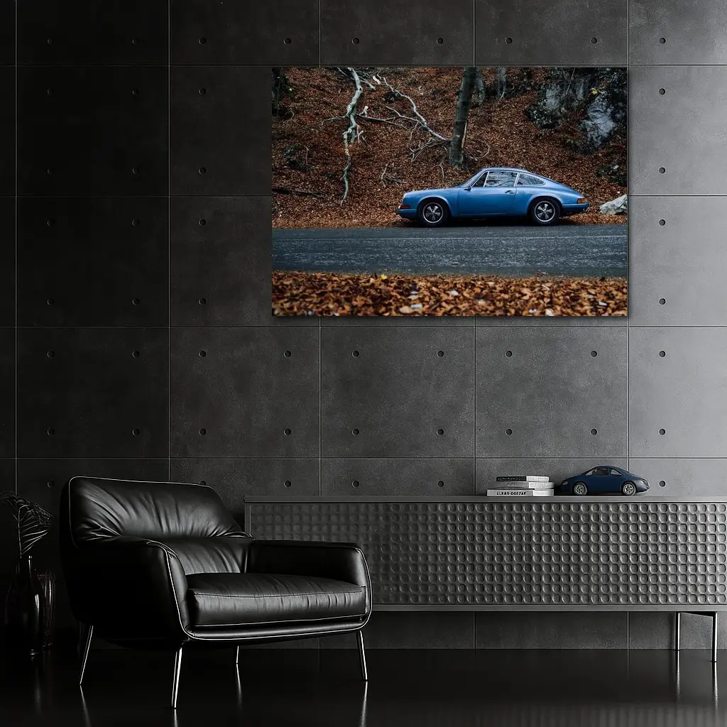 Classic Porsche 911 Blue Autumn Forest Road – Wall Art