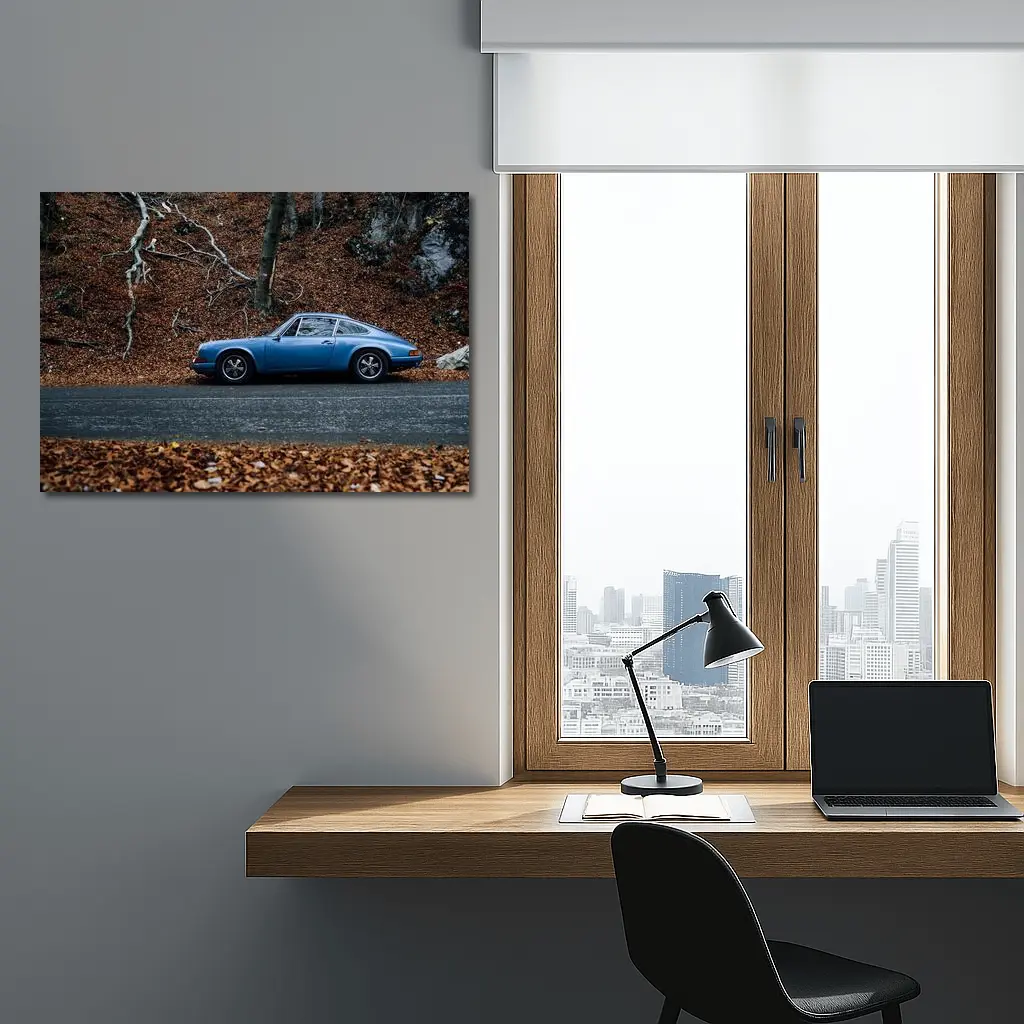 Classic Porsche 911 Blue Autumn Forest Road – Wall Art