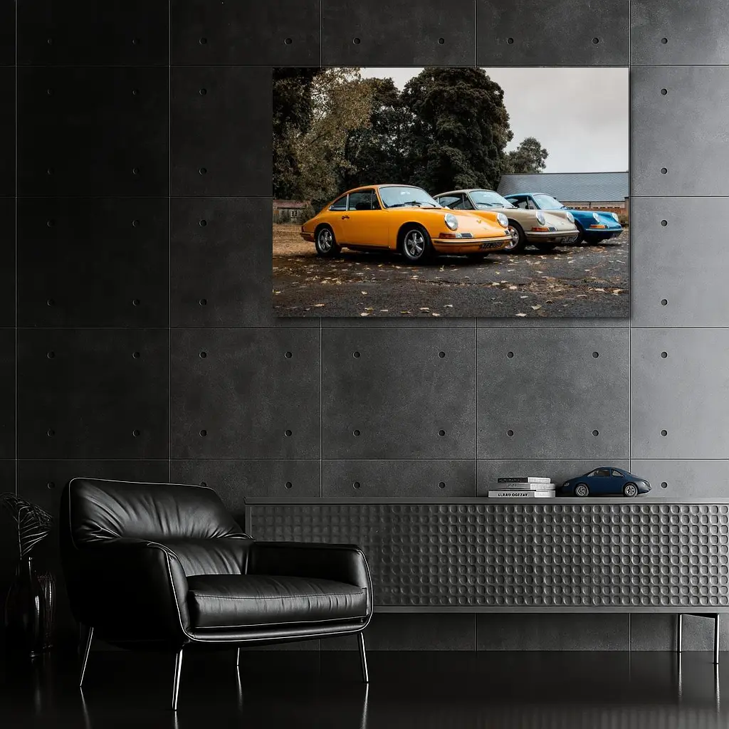 Classic Porsche 911 Trio Parked Outdoors – Wall Art