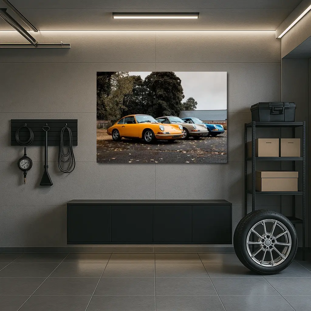 Classic Porsche 911 Trio Parked Outdoors – Wall Art