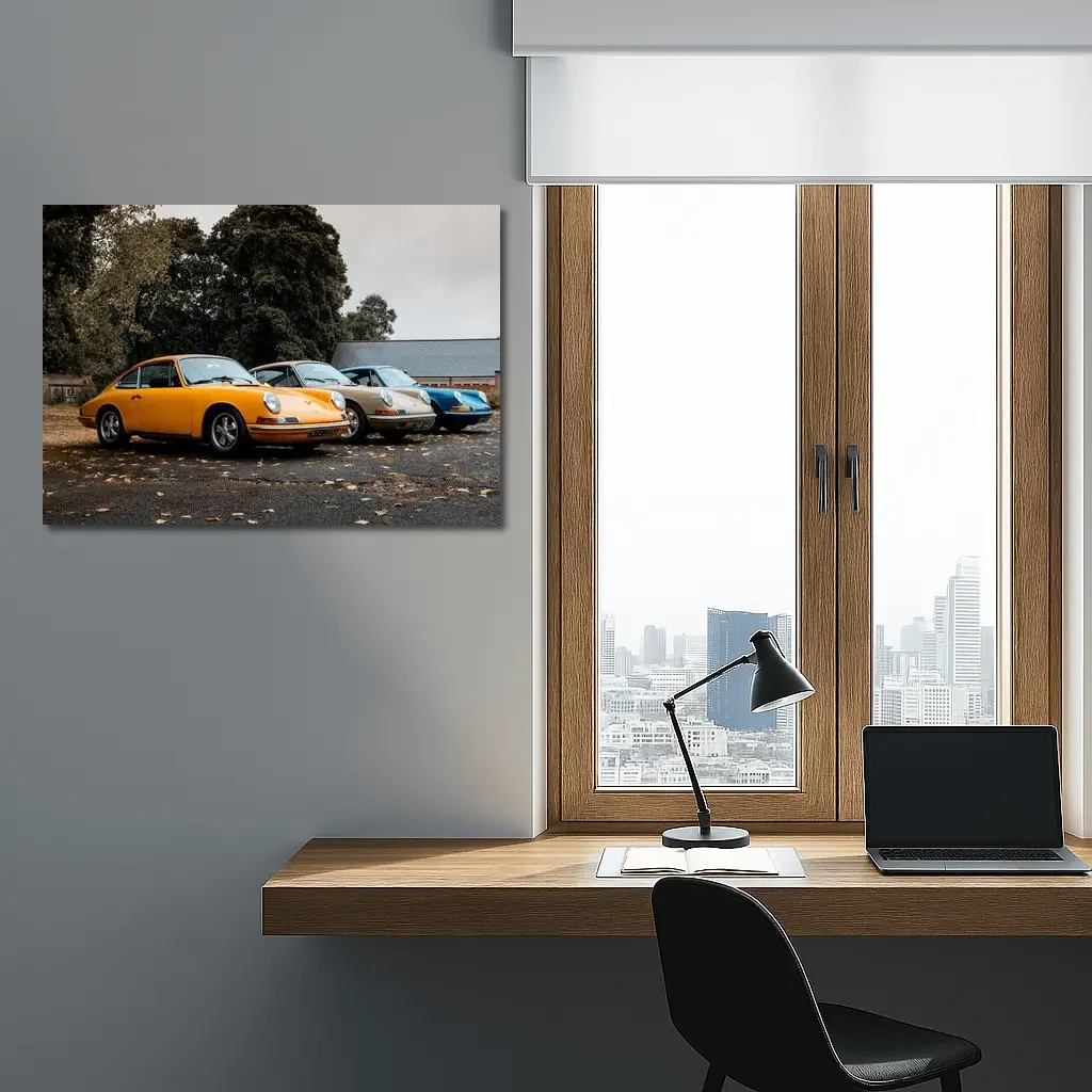 Classic Porsche 911 Trio Parked Outdoors – Wall Art